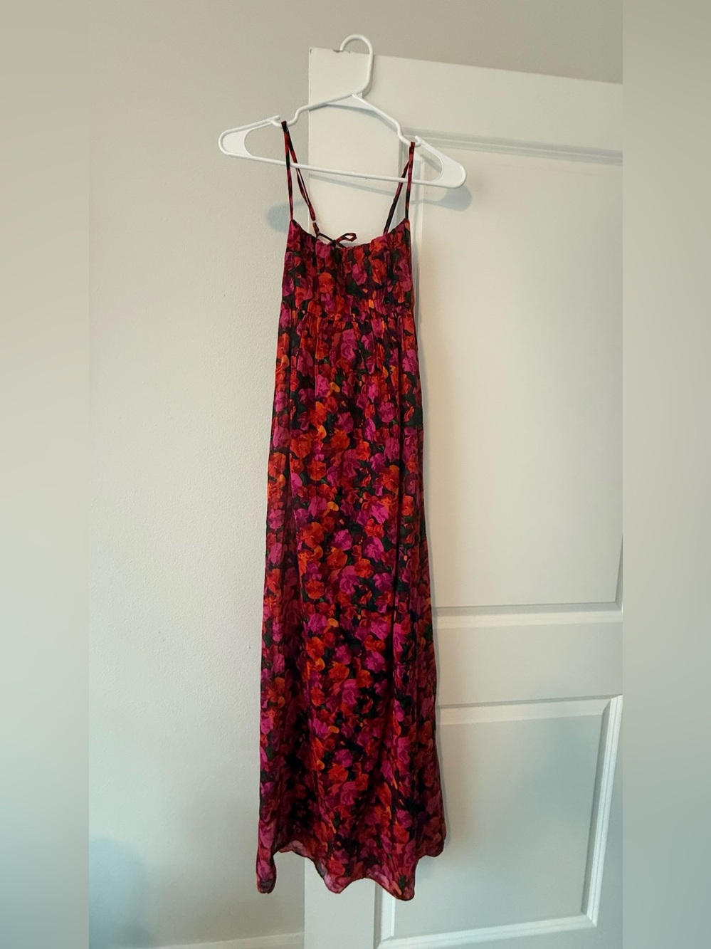 J.Crew Red Pink Floral Silk Chiffon Cami Maxi Dress Tie Back NWT❤️ - Picture 2 of 12